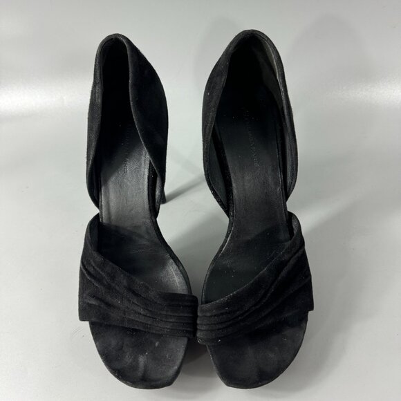 Authentic Balenciaga Strappy Open-Toe Black Suede Pumps, Size 38